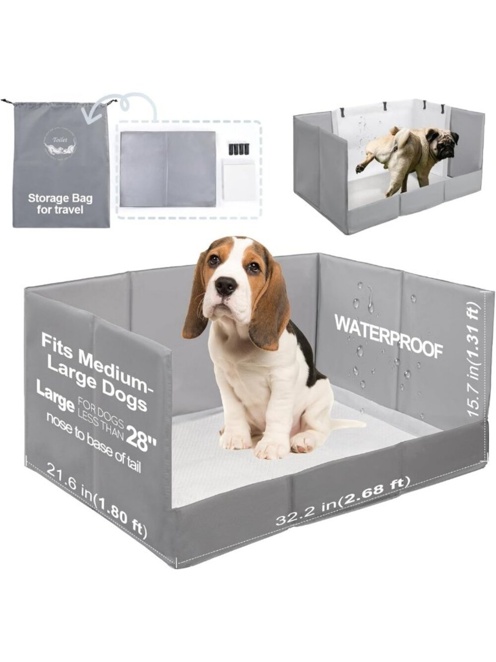 Indoor Dog Litter Box with High Walls | Foldable Puppy Pee Pad Holder, Easy
